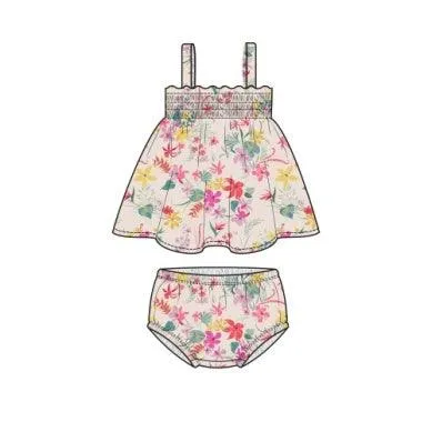 Baby girl 2 Piece Set | Smocked Top and Bloomer -Leilani Floral | Angel Dear