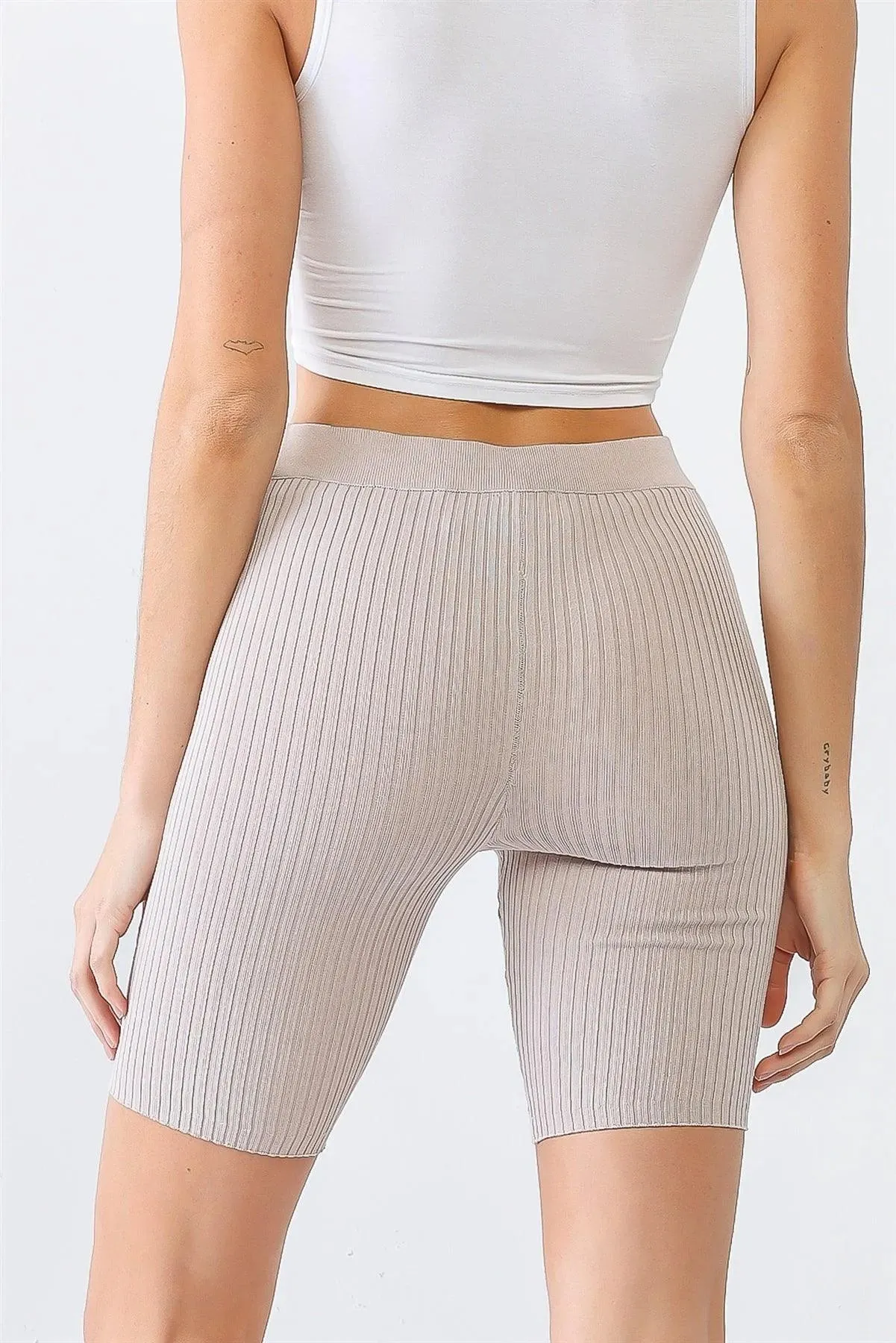 Cafe Ribbed High Waist Slim Fit Stretchy Shorts /3-2-1
