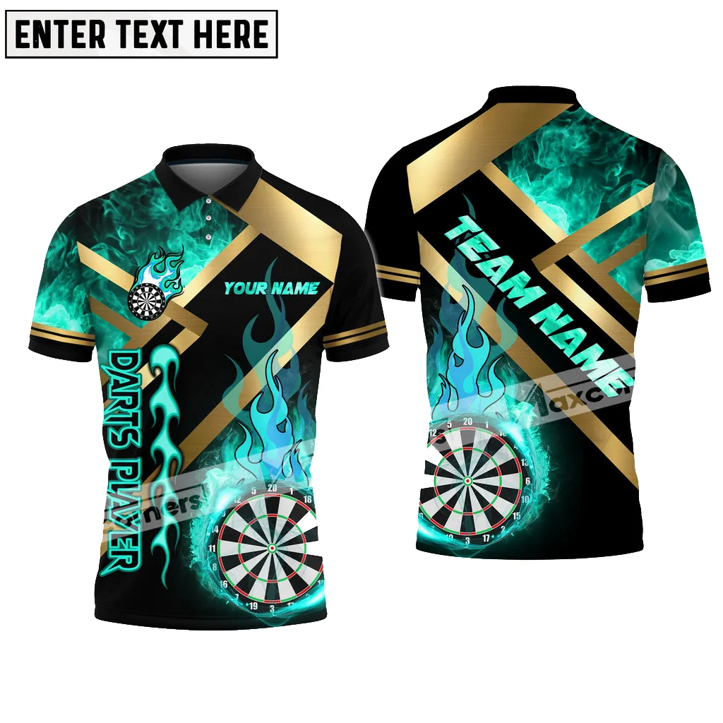 Darts Metal And Fire Flame Color Options Personalized Name, Team Name 3D Polo Shirt