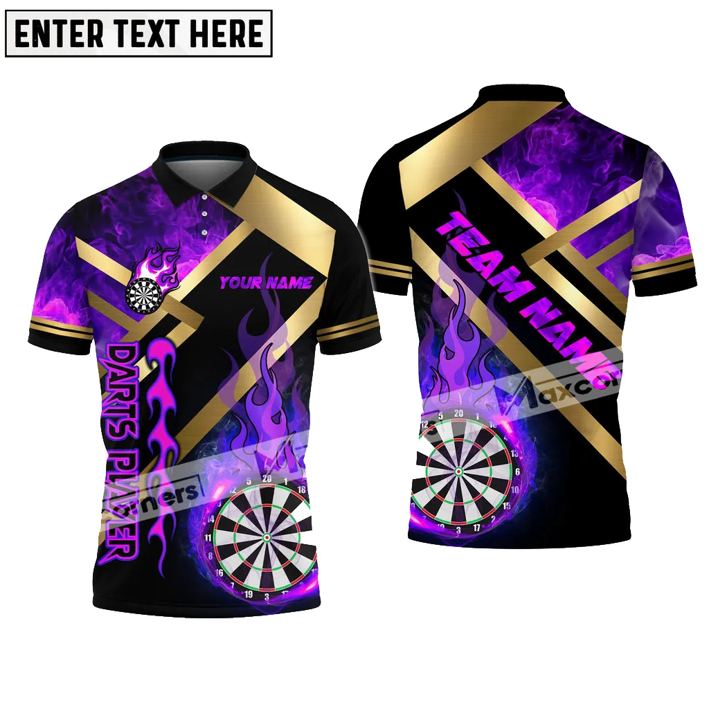 Darts Metal And Fire Flame Color Options Personalized Name, Team Name 3D Polo Shirt