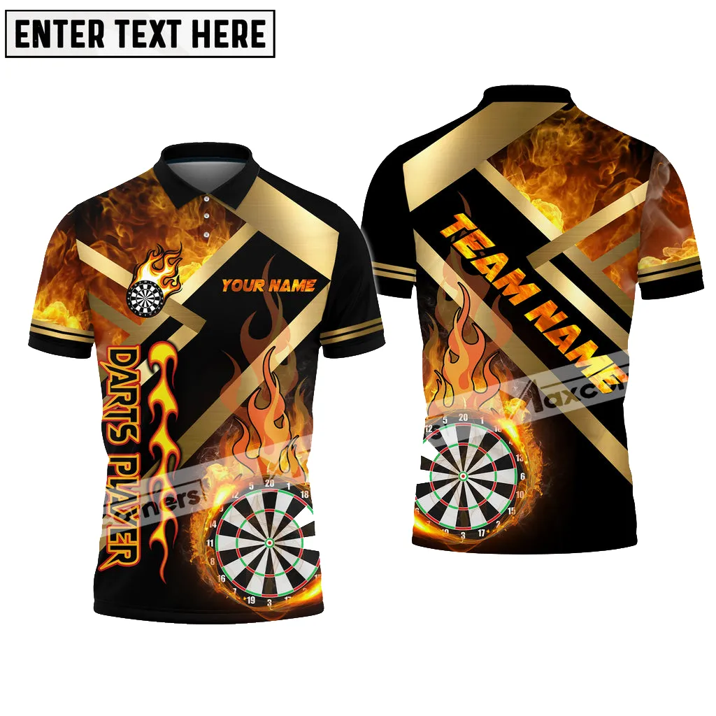 Darts Metal And Fire Flame Color Options Personalized Name, Team Name 3D Polo Shirt