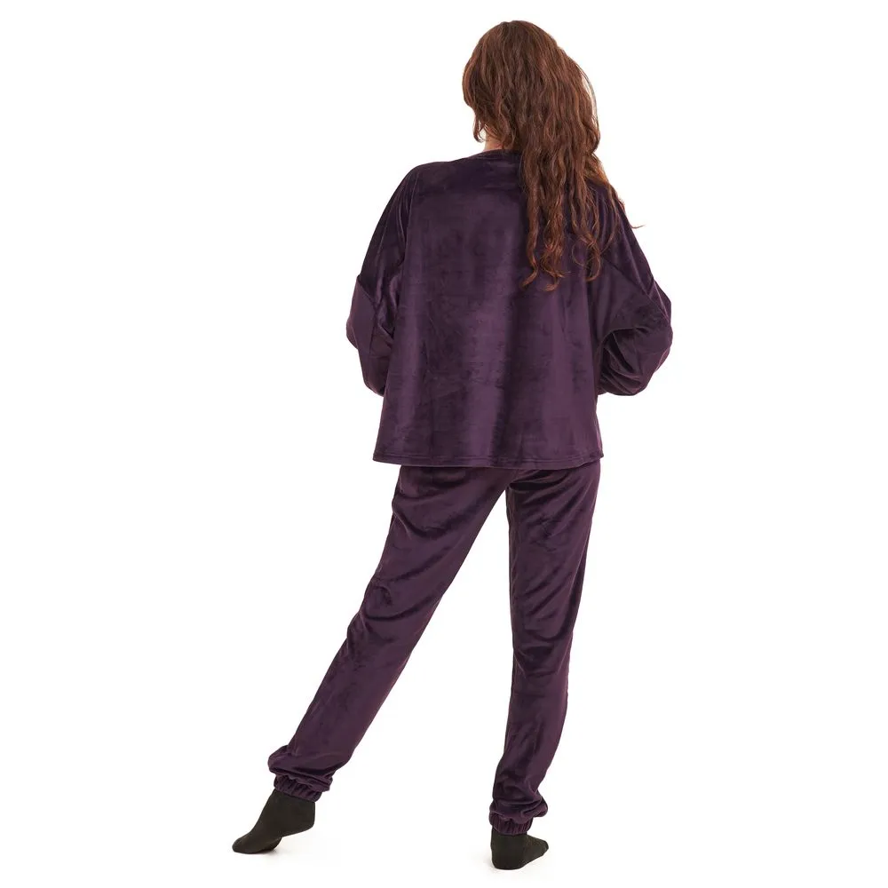 Women Winter Pajama Set Purple Sweatshirt   Pants